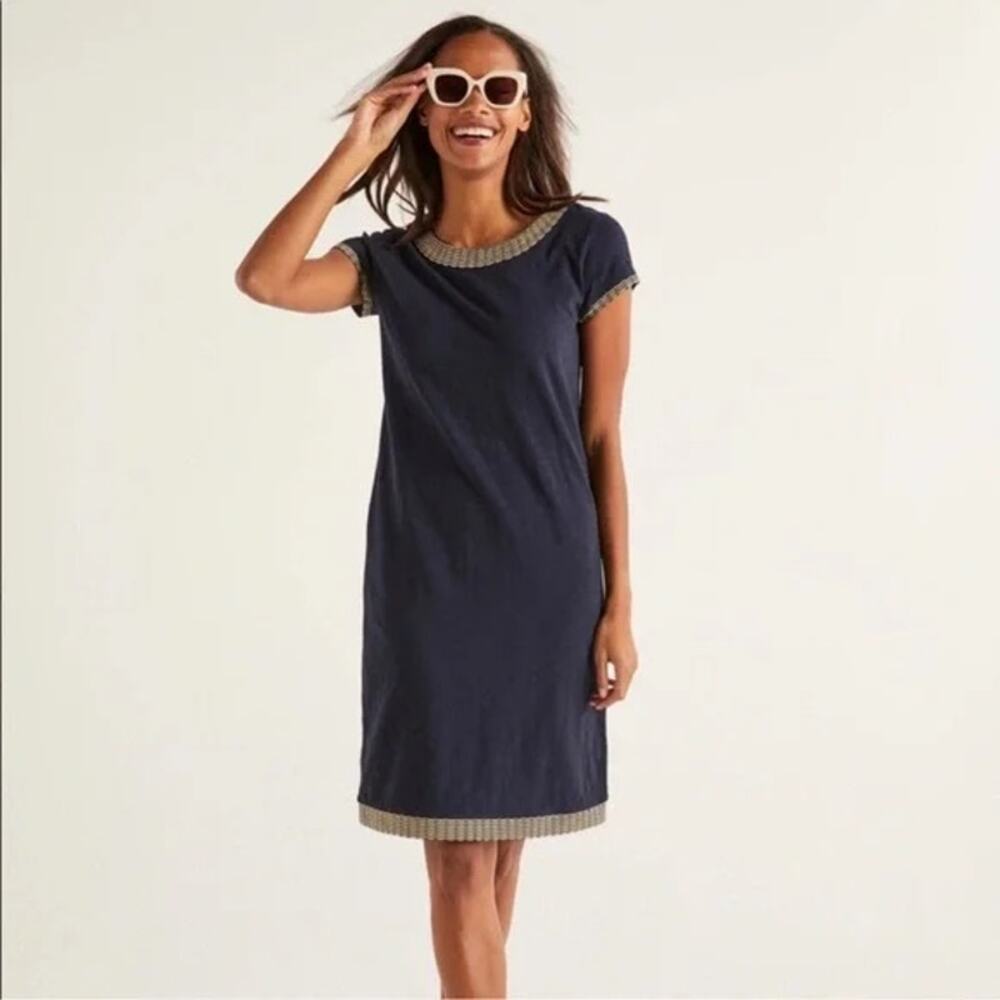 Boden Sena Dress Navy Scallop Gold Embroidered Size 2P NWT